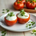 Tomaten gevuld met veldsla-kwarkmousse