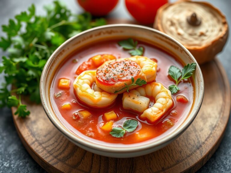 Tomaten-groentesoep met vis