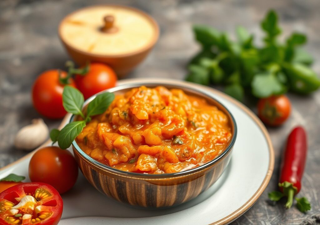 Tomaten-kokos bharta, AI-gegenereerde illustratie