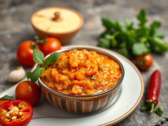 Tomaten-kokos bharta — AI-gegenereerde illustratie