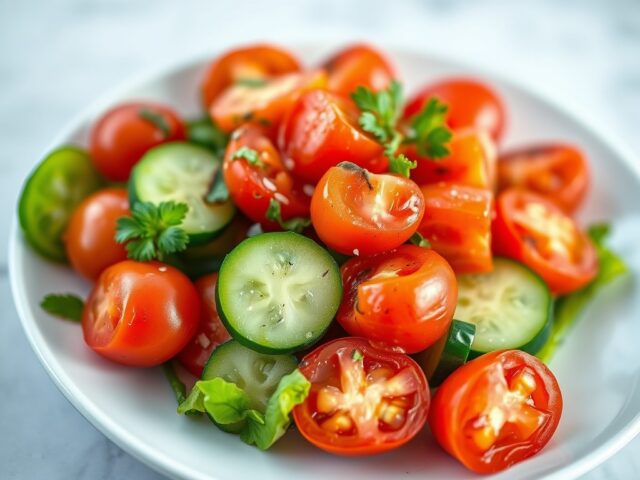 Tomaten salade met komkommer — AI-gegenereerde illustratie