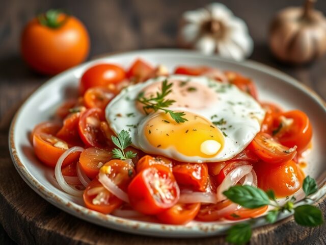 Tomaten, ui en ei — AI-gegenereerde illustratie