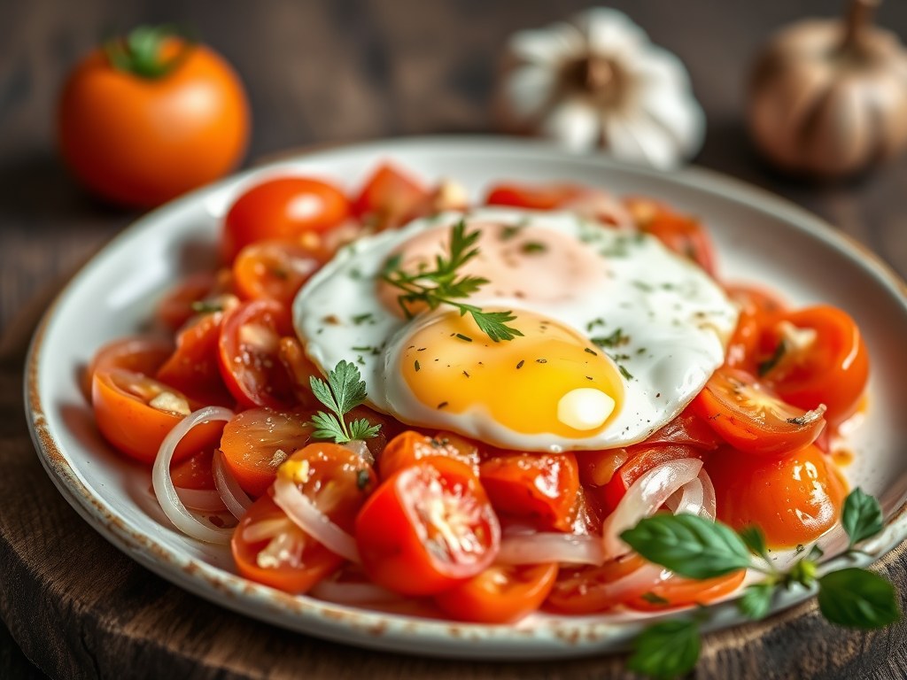Tomaten, ui en ei, AI-gegenereerde illustratie