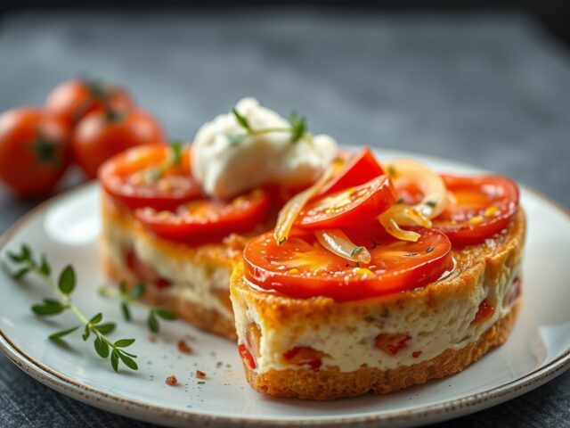 Tomaten-Uien-Kaas Taart — AI-gegenereerde illustratie