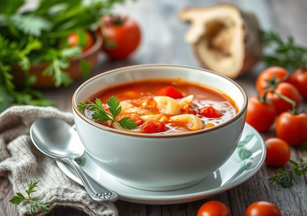 Tomaten Uiensoep, AI-gegenereerde illustratie