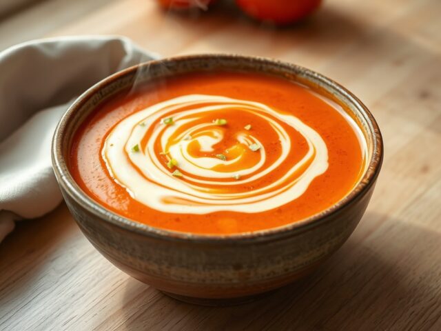 Tomatenappelsoep met kaas-eimengeling