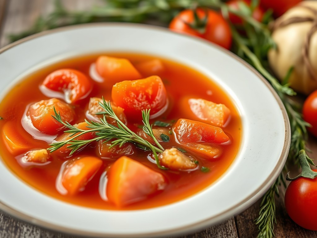 Tomatenbouillon, AI-gegenereerde illustratie