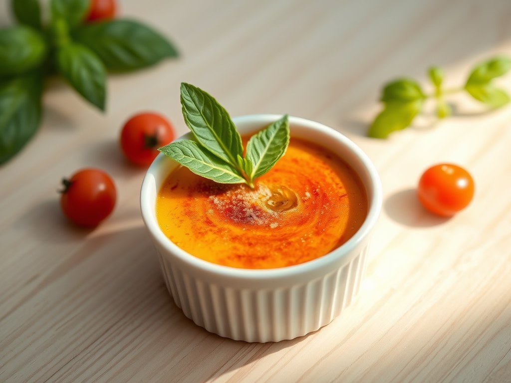 Tomatencréme brûlee, AI-gegenereerde illustratie