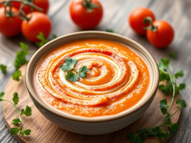 Tomatencremesoep (crema di pomodori) — AI-gegenereerde illustratie