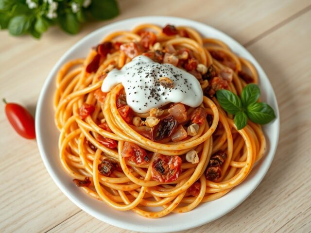Tomatenfettuccine met pesto