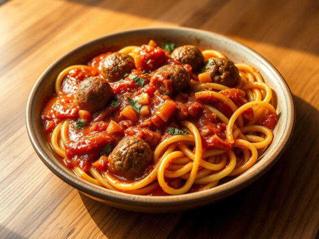 Tomatenpasta met gehaktballetjes