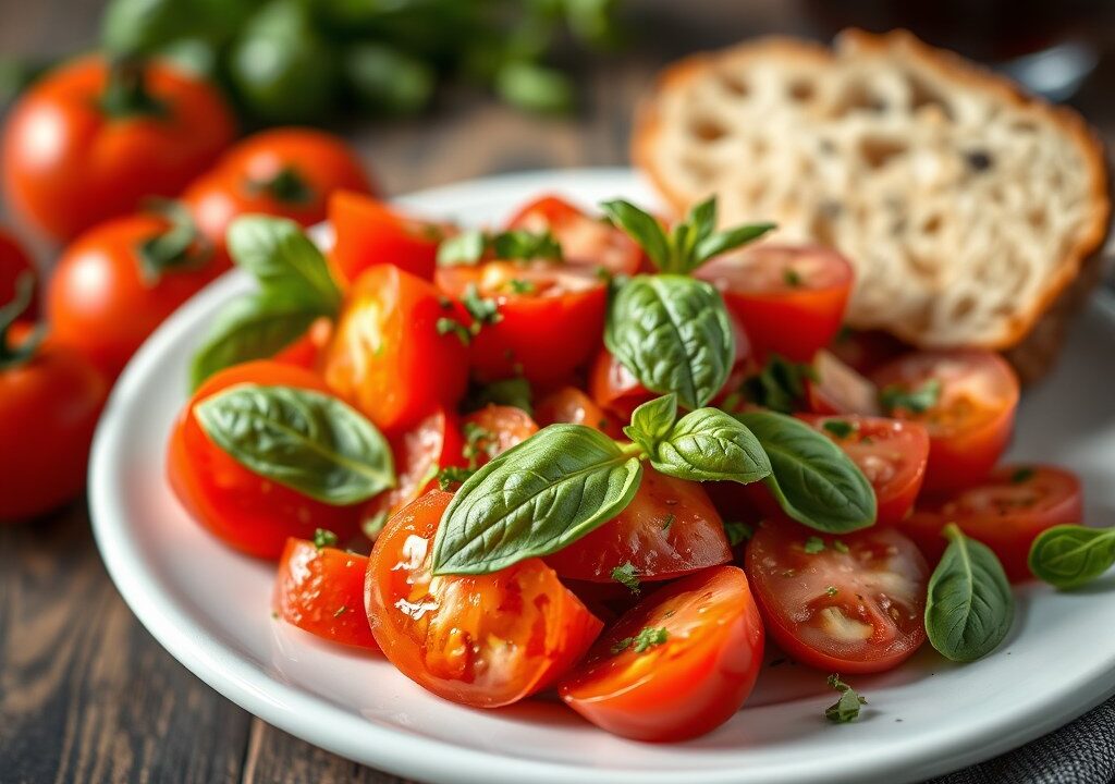 Tomatensalade met basilicum — AI-gegenereerde illustratie