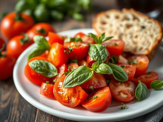 Tomatensalade met basilicum — AI-gegenereerde illustratie