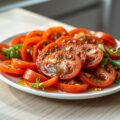 Tomatensalade + tomaat-knoflookdressing (ajotomate)