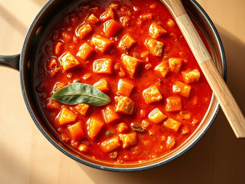 Tomatensaus met tonijn, AI-gegenereerde illustratie