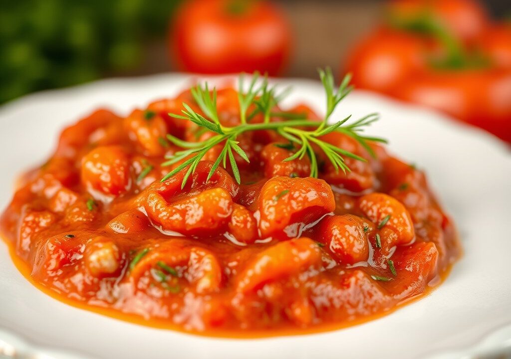 Tomatensaus (voor bijv. een bolognesesaus) — AI-gegenereerde illustratie