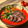 Tomatensoep met biefstuk