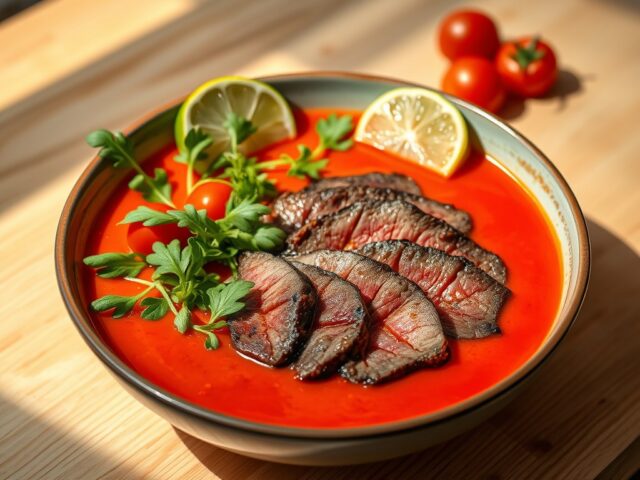Tomatensoep met biefstuk