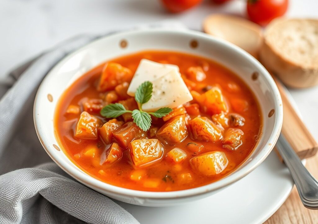 Tomatensoep met lavas en kaastosti’s, AI-gegenereerde illustratie