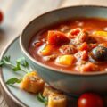 Tomatensoep met olijven en paprika
