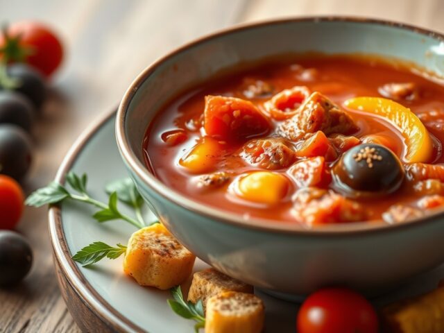 Tomatensoep met olijven en paprika
