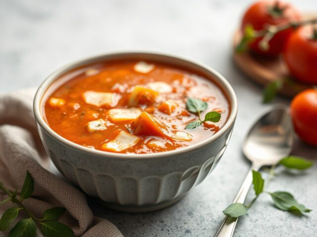 Tomatensoep met Pistou — AI-gegenereerde illustratie