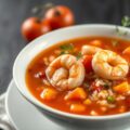 Tomatensoep met rijst en garnalen