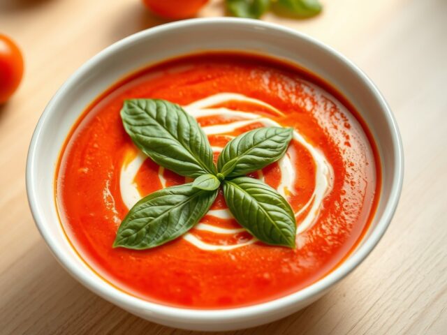 Tomatensoep met verse basilicum