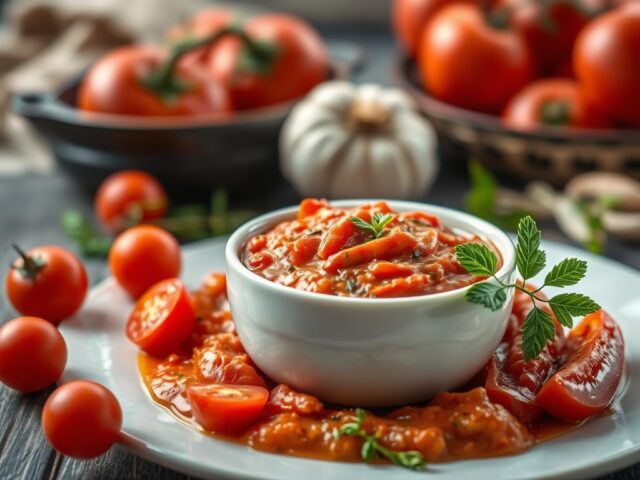 Tomatenterrine — AI-gegenereerde illustratie