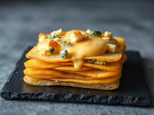 Tompouce van aardappel met blauwschimmelkaas