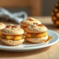 Tompouces van amandelschuim, karamelroom en ananas