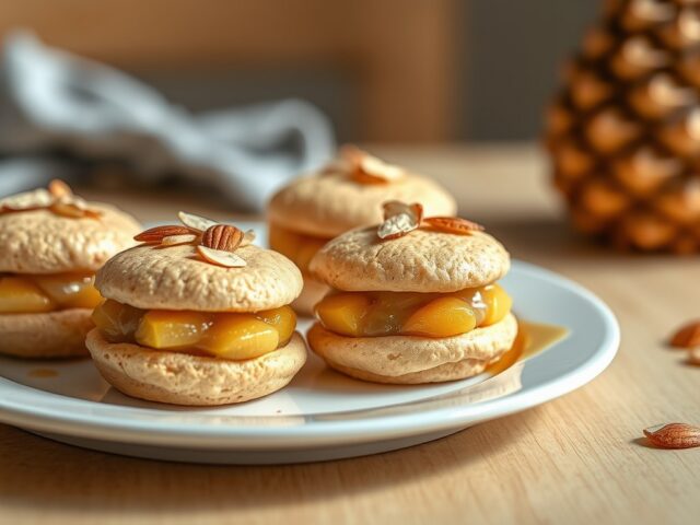 Tompouces van amandelschuim, karamelroom en ananas