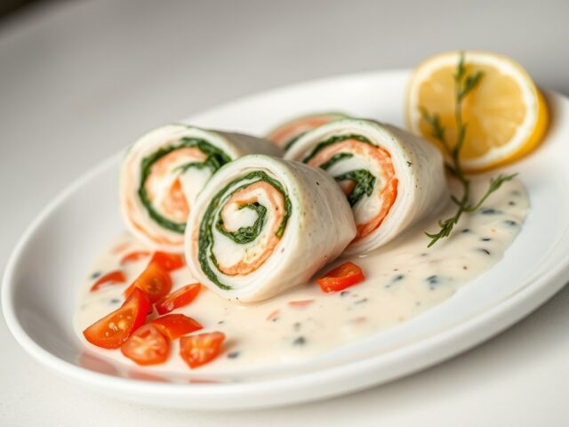 Tongfilet gevuld met spinazie en zalm