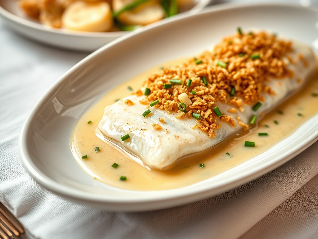 TONGFILET IN EEN SJALOTTENSAUS MET (zieopm), AI-gegenereerde illustratie