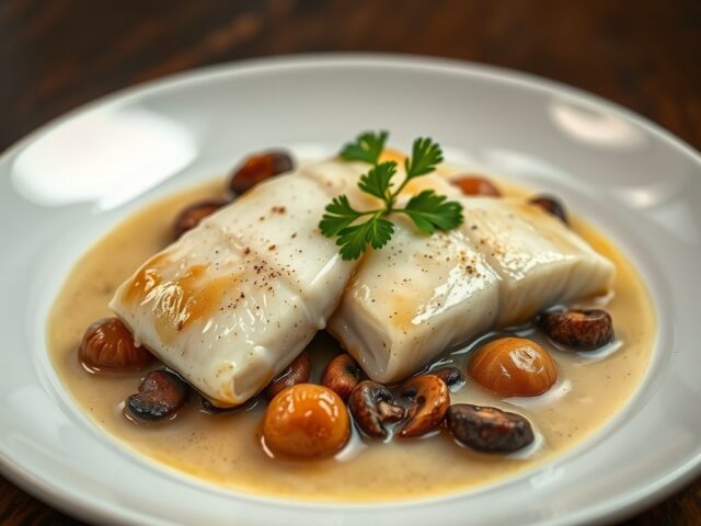 Tongfilets met eekhoorntjesbrood en witte wijnsaus