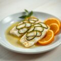 Tongschar met courgetteschubben en wijnappelsien