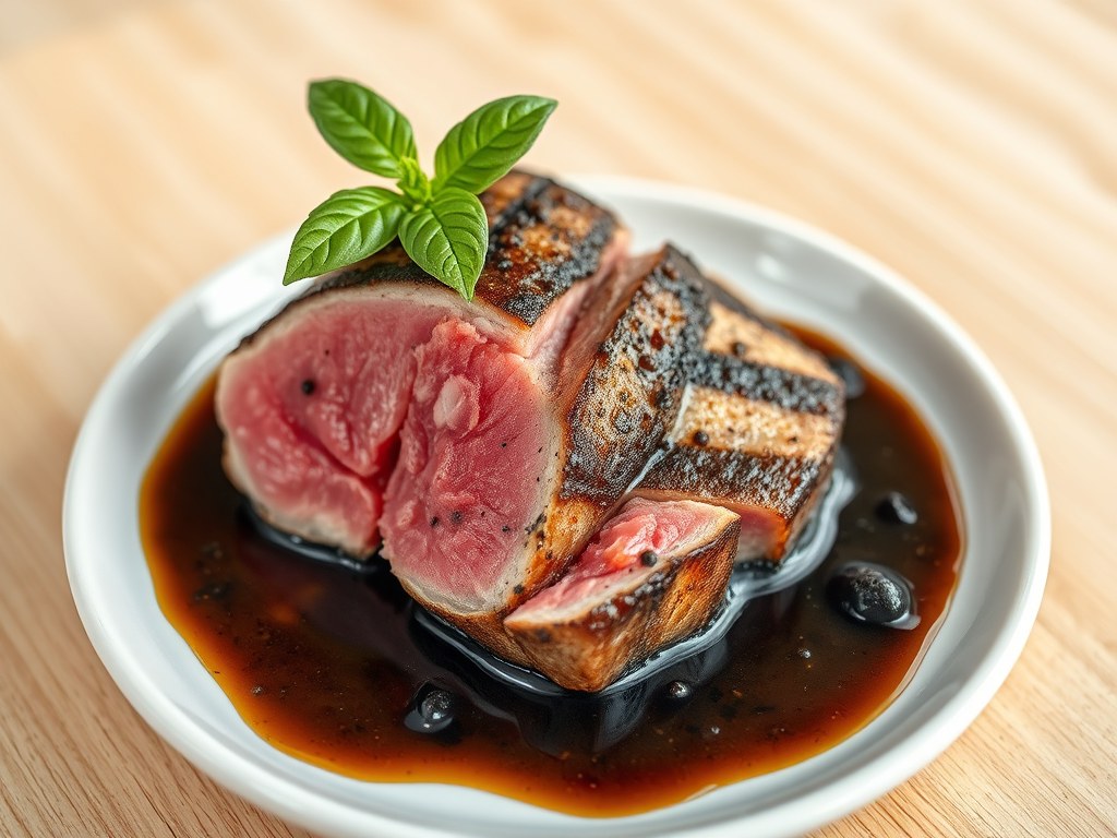Tonijn met balsamico-olijvendressing, AI-gegenereerde illustratie
