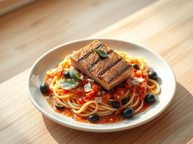 Tonijn met tagliatelle en tomatensaus