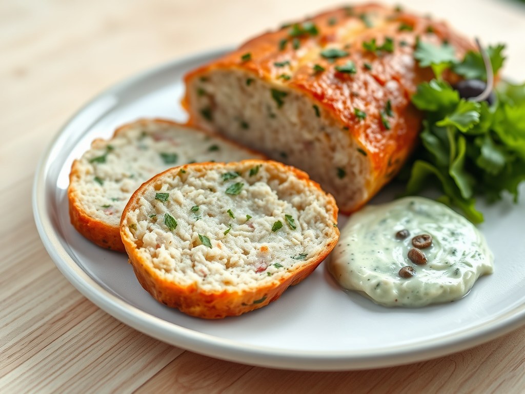 Tonijnbrood met een lichte groene saus, AI-gegenereerde illustratie