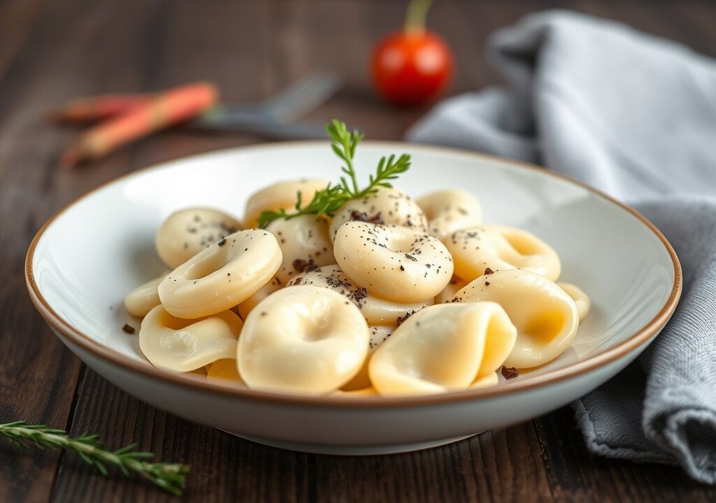 Tortellini alla panna ( Tortellini met room ) — AI-gegenereerde illustratie