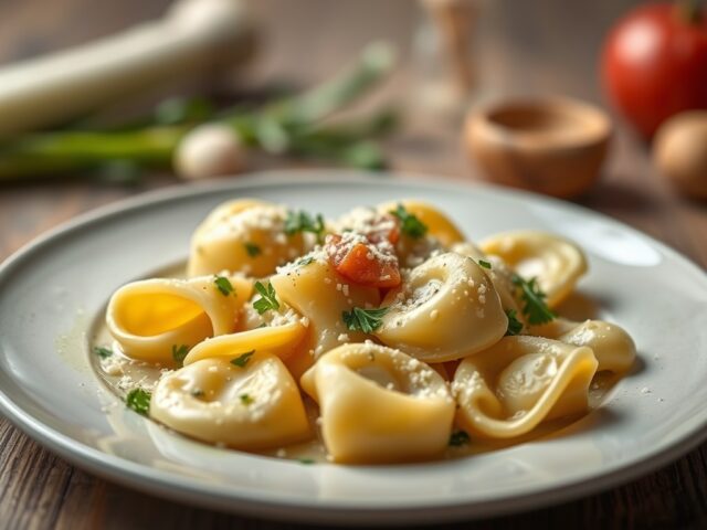 Tortellini met kruidenkaas en prei