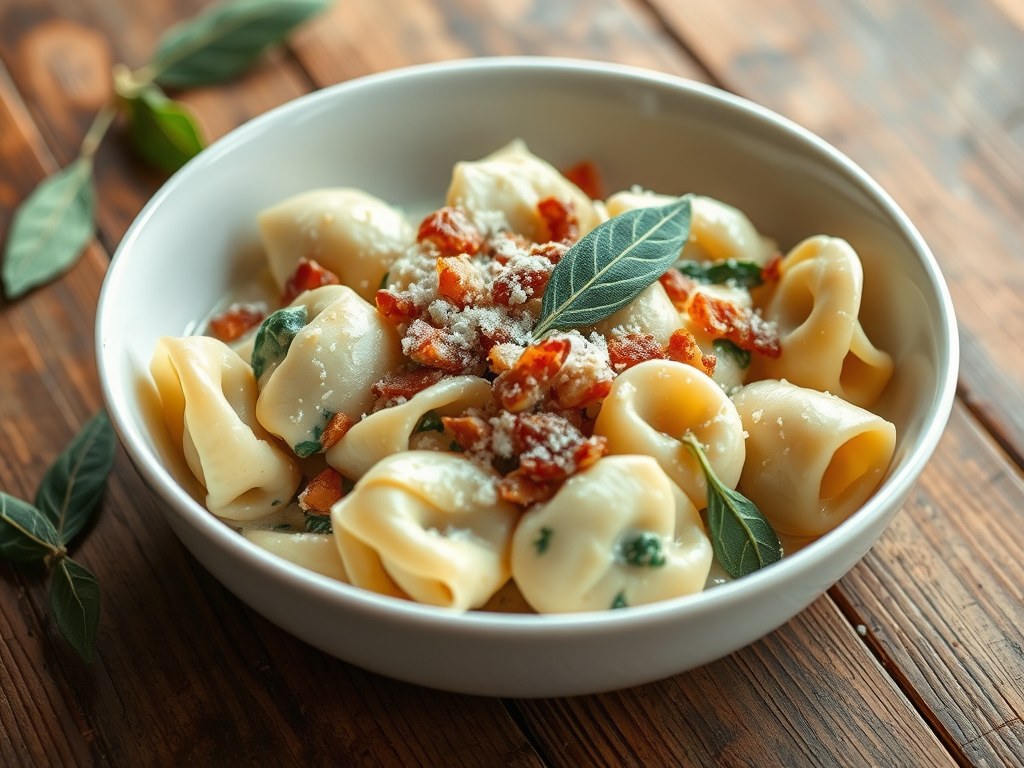 Tortellini met ricotta en spinazie, AI-gegenereerde illustratie