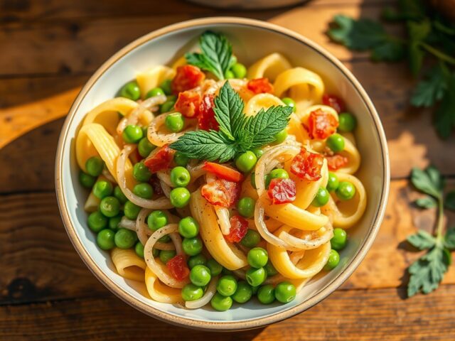 Tortiglioni met doperwten
