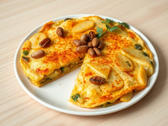 Tortilla met hazelnoten en groenten