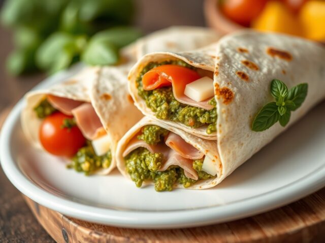Tortilla wrap pesto, kaas en parmaham
