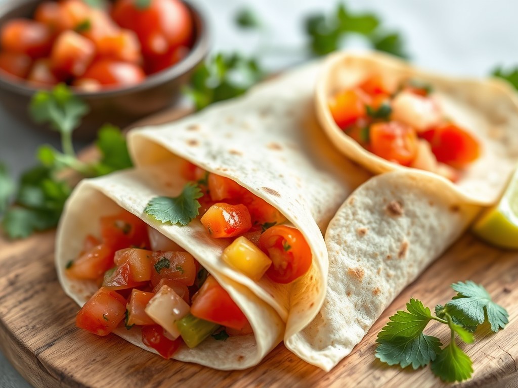 Tortillas- Wraps met tomatensalsa, AI-gegenereerde illustratie