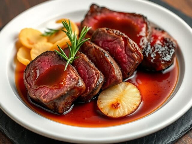 Tournedos met kalfszwezeriken en aardappelchips