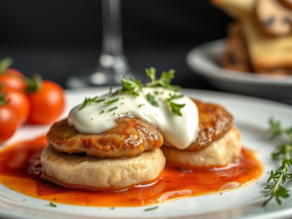 Tournedos met kippenlever in Prince Albertsauce, AI-gegenereerde illustratie