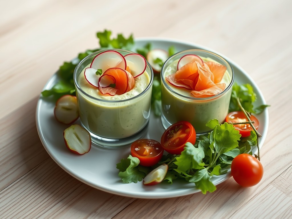Tovermousse met zalm, AI-gegenereerde illustratie