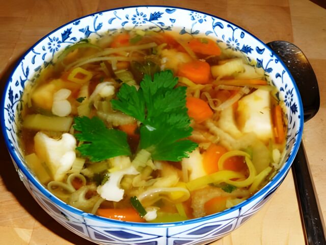 Traditionele groentesoep van heerlijke zelf getrokken bouillon